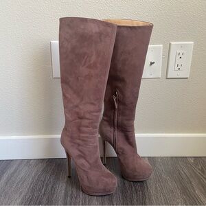 Giuseppe Zanotti Mauve Taupe Eva 105 Knee High Suede Leather Boots with Box